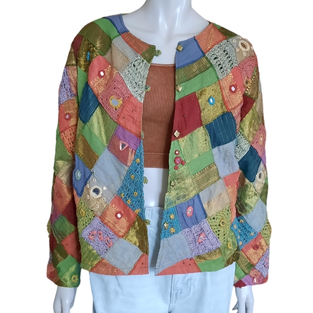 Patchwork Jacket Blazer Size Large Boho Hippie Ar… - image 2